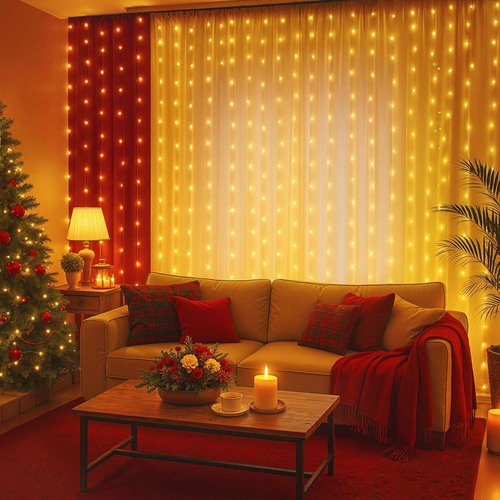 DomeStar 300 LED Curtain Lights - 9.8 x 9.8 FT Fairy Lights with 8 Modes Remote | Warm White Ambient Decor for Bedroom & Parties