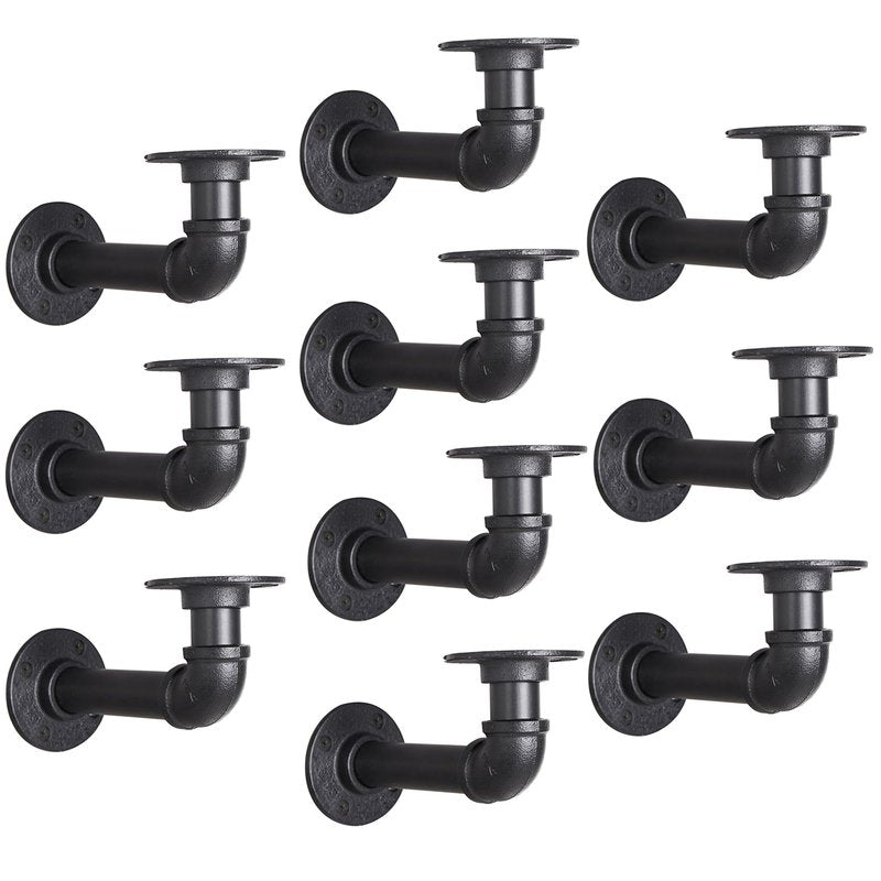 YCCO Industrial L Pipe Shelf Brackets for 8-16 in Depth Wood,Heavy-Duty 3/4" Iron,Wall Mount Floating Shelf Bracket L Metal Pipe Shelving Brackets for Wood-Black DIY Pipe Shelves(7.5*3.1 Inch 10 Pack)
