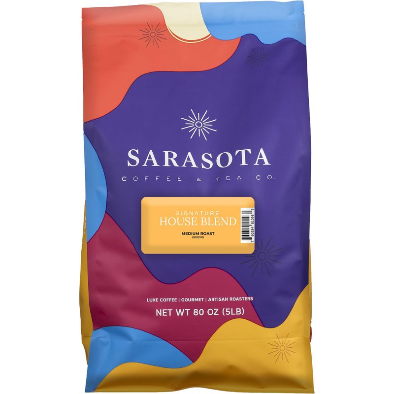 Sarasota Coffee Ground Signature House Breakfast Blend | Medium Roast Gourmet Coffee Grounds | Low Acid, Mold Free, Specialty Grade Bulk Ground | 5lb (80 oz)