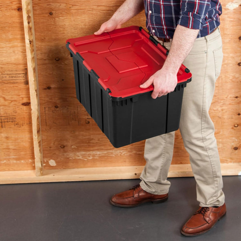 Sterilite 12 Gallon Heavy-Duty Industrial Tote - 6-Pack Stackable Storage Bins with Hinged Lids