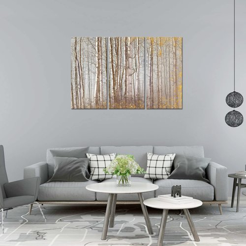 Birch Tree Wall Art,Aspen Tree Canvas Print Brown Forest Nature Scenery Wall Art Landscape Picture for Living Room Bedroom Wall Painting Decoration Modern Artwork
