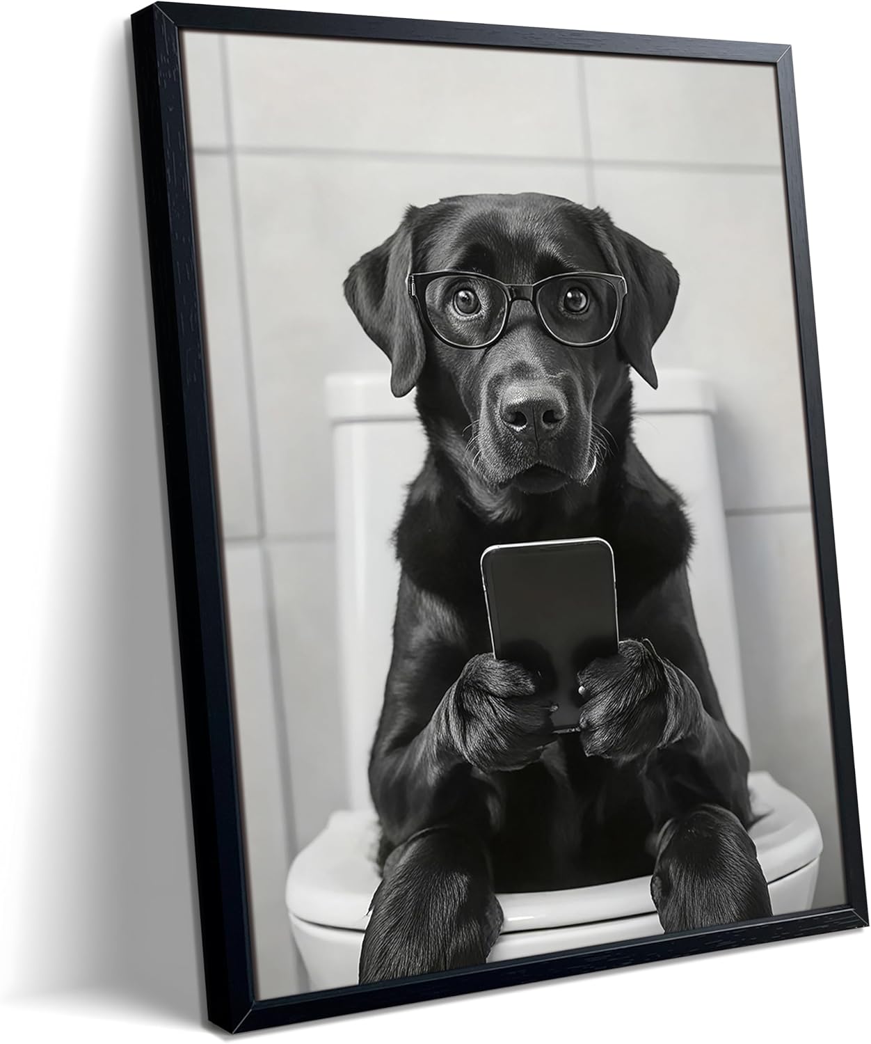 Regine Switzerland Funny Labrador Dog Canvas Print - Cute Bathroom Wall Art | 12x16 Inch Framed Decor