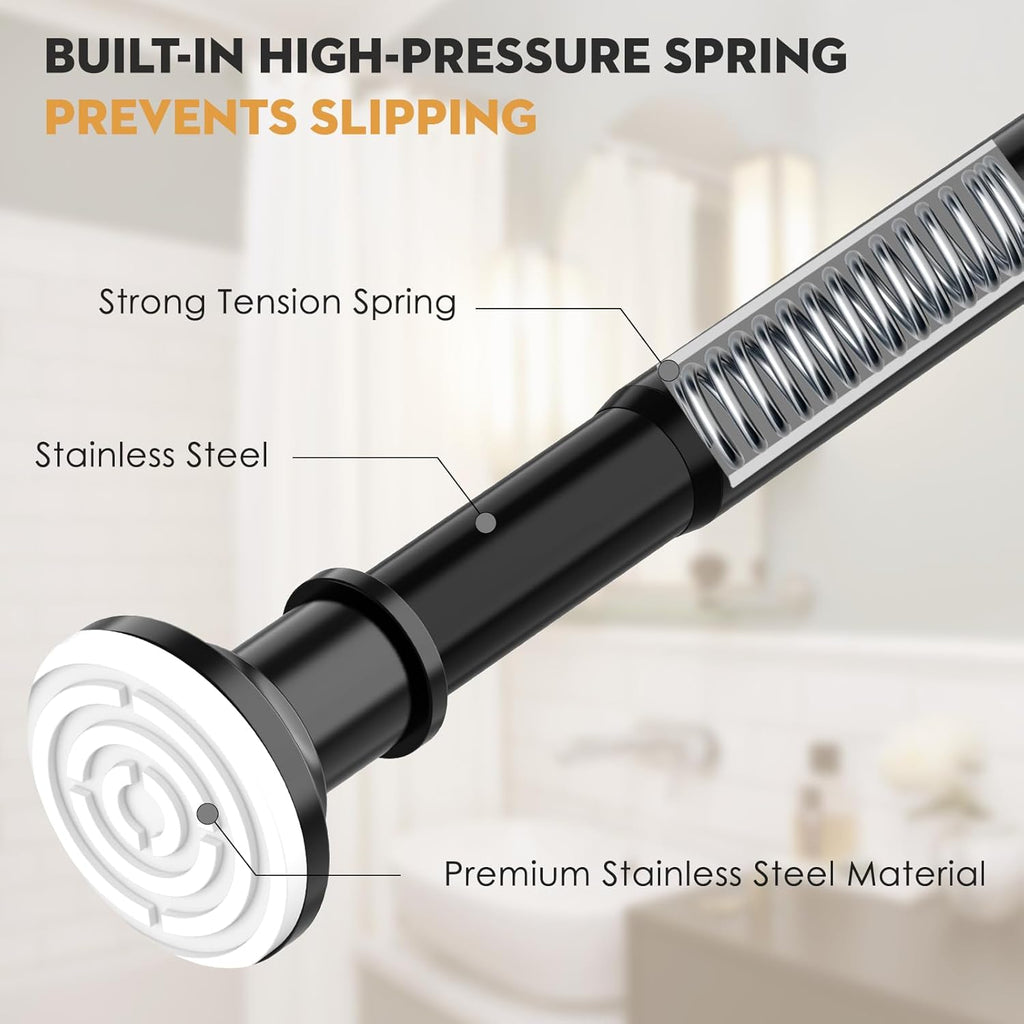 Skiennix Adjustable Tension Shower Curtain Rod - Heavy Duty, No Drill, 30 to 120 Inch, Black