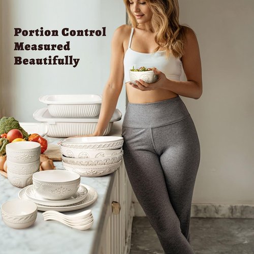 Artena Ceramic Dessert Bowls Set of 4 | 12 oz Embossed White Bowls for Ice Cream & Cereal - Microwave & Dishwasher Safe