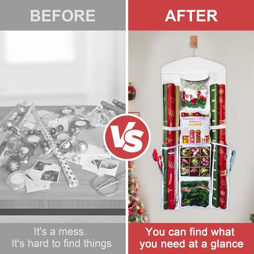 Gift Wrap Organizer - Double-Sided Hanging Storage Bag for Wrapping Paper | Black