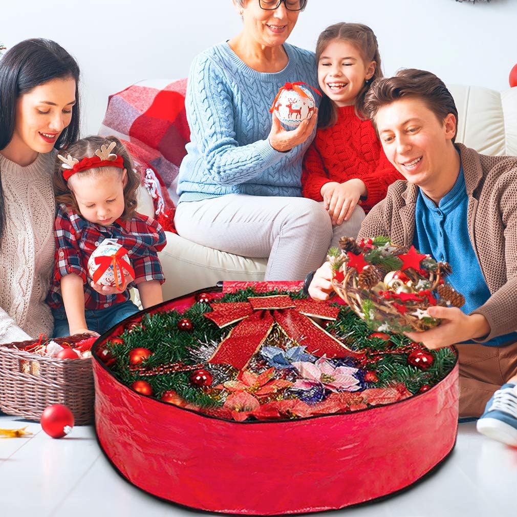 ProPik Christmas Wreath Storage Bag - Heavy-Duty Tear-Resistant Holiday Container - 36” X 8” (Red)