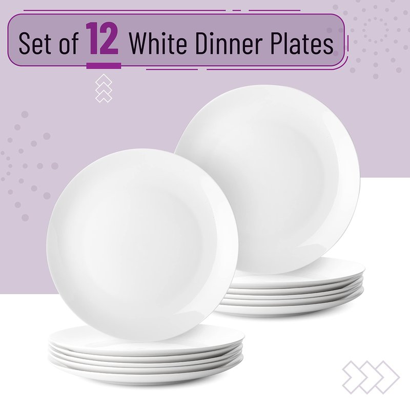 BTaT- White Dinner Plates, 10.5 inch, Set of 12, Restaurant Dishes, White Porcelain Dinner Plates