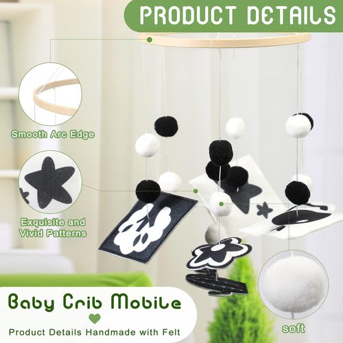 HyDren Baby Mobile for Crib Black and White Crib Mobile Nursery Crib Mobile Handmade Mobiles Decor for Baby Shower Gifts Ceiling Hanging Decorations 2 Styles