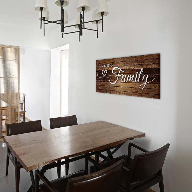 KREATIVE ARTS We Are Family Wall Art Rustic Farmhouse Canvas Print Brown Wood Grain Inspirational Quote Painting for Kitchen Living Room Bedroom Home Decor 20x40 Inch
