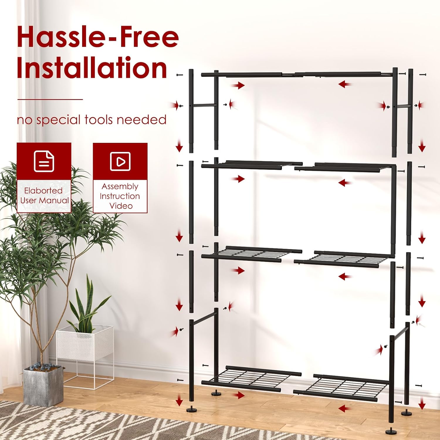 Sakugi Storage Shelves - Heavy Duty 4-Tier Shelf Organizer for Kitchen & Garage | 33" W x 12.6" D x 57.2" H, Black