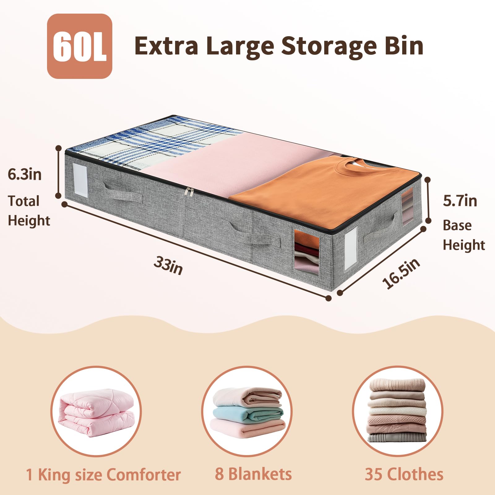 combocube 4 Pack Under Bed Storage Containers, Stackable Closet Organizers and Storage Bins with Sturdy Support, Foldable Underbed Clothes Storage Box for Blanket, Comforter, Sweater, Pillows, Shoes