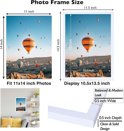 JCJMY 11x14 Picture Frame - White Wall Hanging Frame with Shatter-Resistant Plexiglass