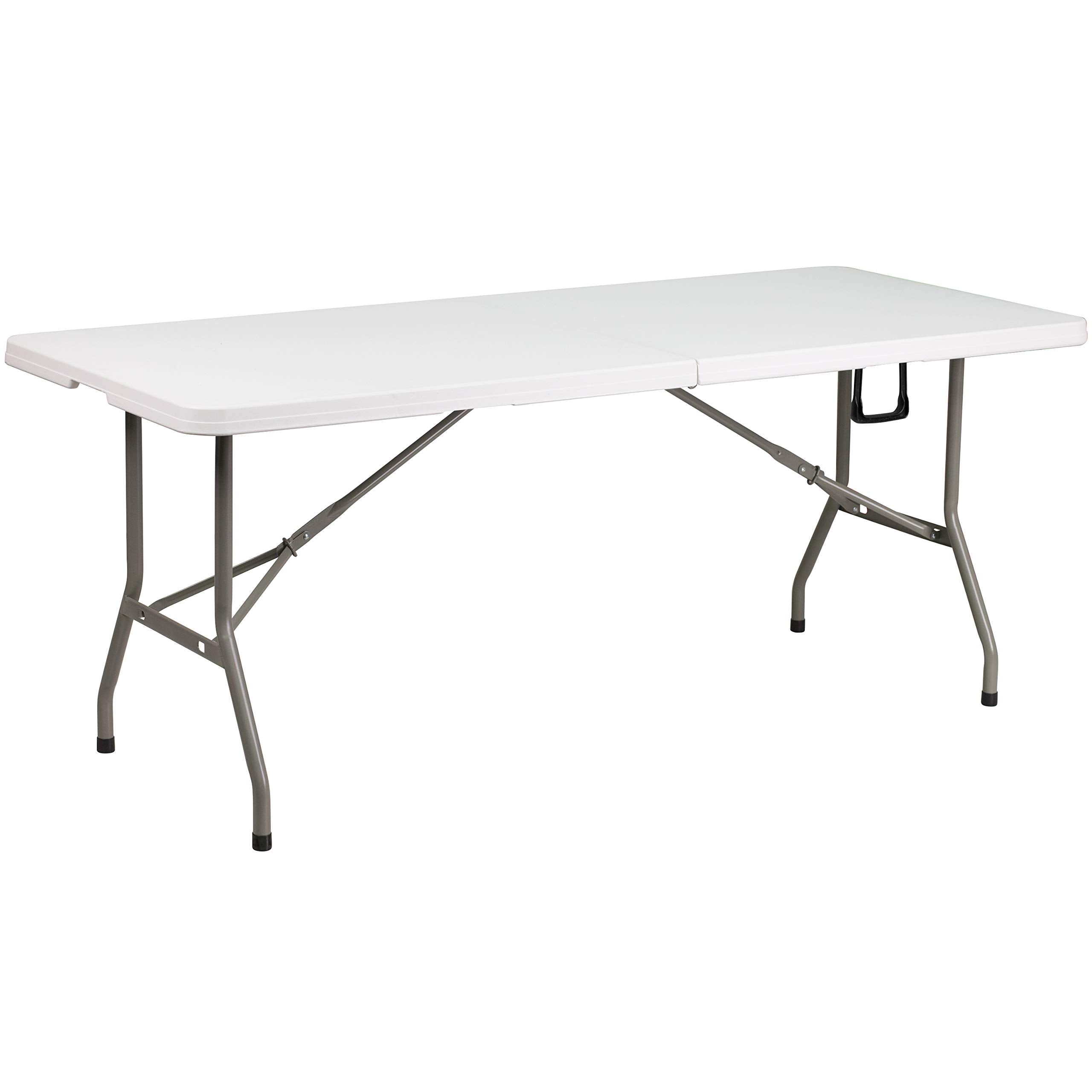 Flash Furniture Elon 6' Rectangular Plastic Folding Event Table with Carrying Handle, Bi-Fold Banquet Table for Indoor/Outdoor Events, White