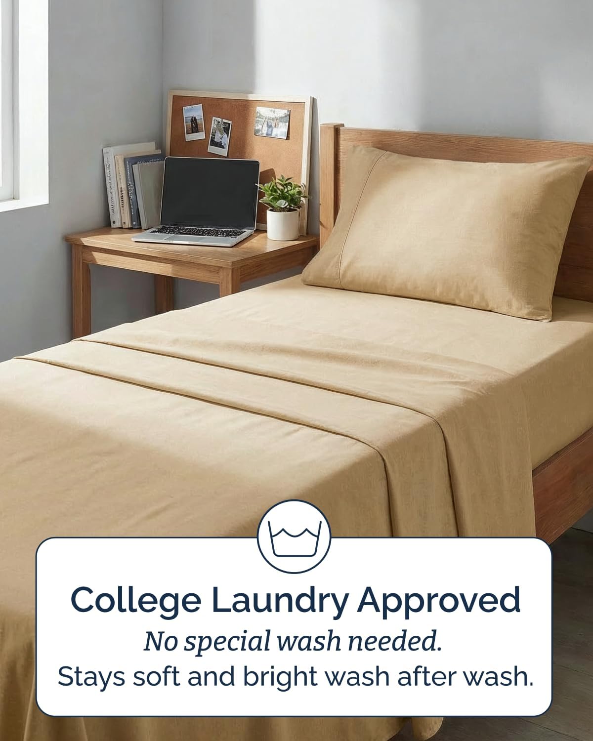 Skiennix Twin XL Sheet Set - Comfy Cooling 3-Piece Bedding - Soft, Wrinkle-Free Tan Color with Deep Pockets