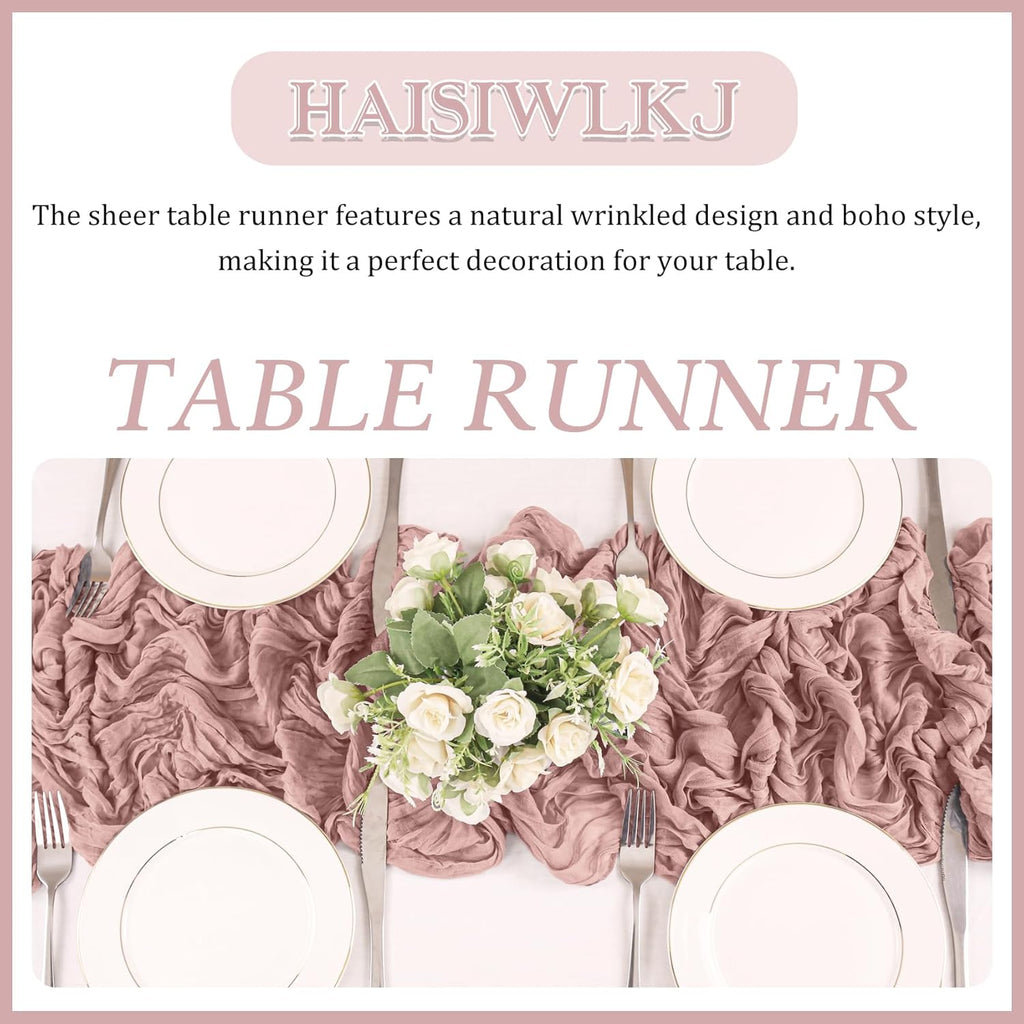 Skiennix 120-Inch Dusty Pink Cheesecloth Table Runner - Boho Rustic Sheer Design for Weddings & Events