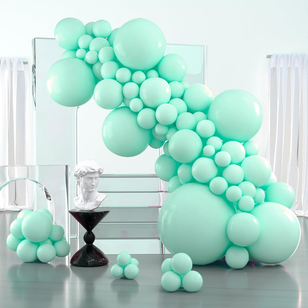 PartyWoo Mint Balloons - 100 Pcs Pastel Teal in Various Sizes for Stunning Party Decorations