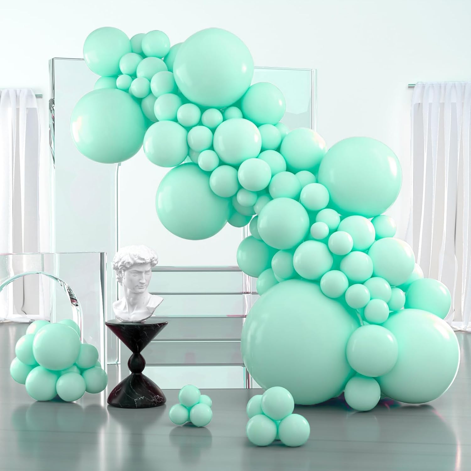 PartyWoo Mint Balloons - 100 Pcs Pastel Teal in Various Sizes for Stunning Party Decorations