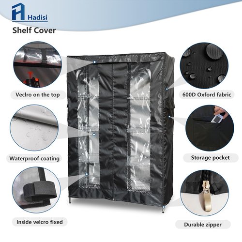 Hadisi Waterproof Shelf Cover,Heavy Duty Dustproof Storage Wire Shelving Unit Cover,Display Rack Cover with Zipper and Perspective Window(Black,Fits 36" W x 14" D x 72" H Shelf).