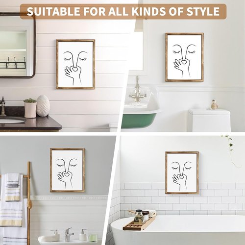MODE HOME Farmhouse Bathroom Wall Art - Funny Nose Pinching Print in Torched Brown Frame | 14x11 Inch Minimalist Decor