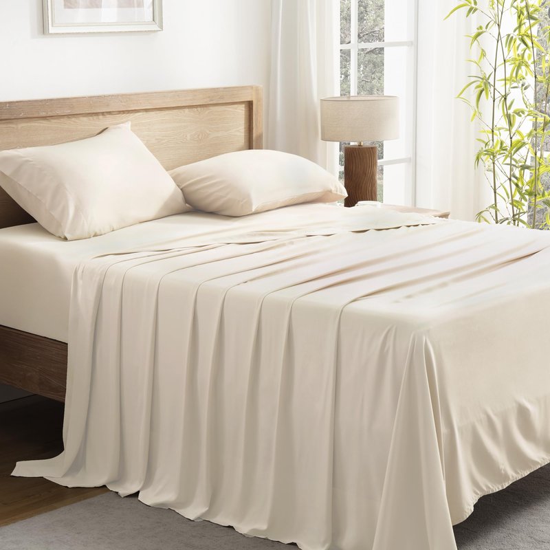Andency King Size Sheets Set, 100% Viscose Derived from Bamboo, Cooling Summer King Sheets, Deep Pocket Up to 16", Silky Soft Bed Sheets, Hotel Breathable Bedding Sheets & Pillowcases, Beige