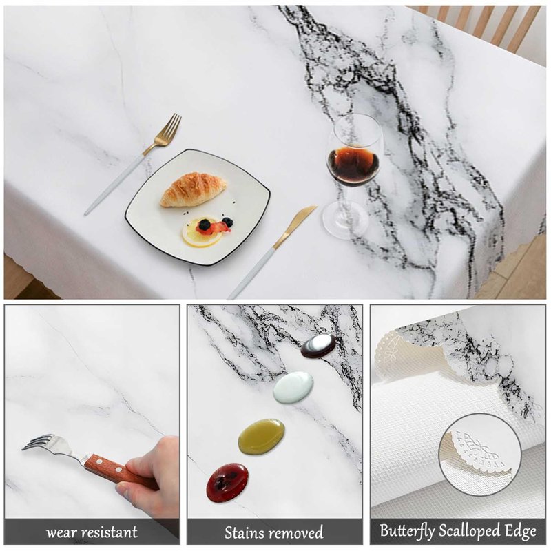 Swono Marble Table Cloth Rectangle Tables Abstract White Gray Marble Texture Kitchen Table Cover Oblong 52"X70" Tablecloth for Dining Table Buffet Parties Patio and Camping