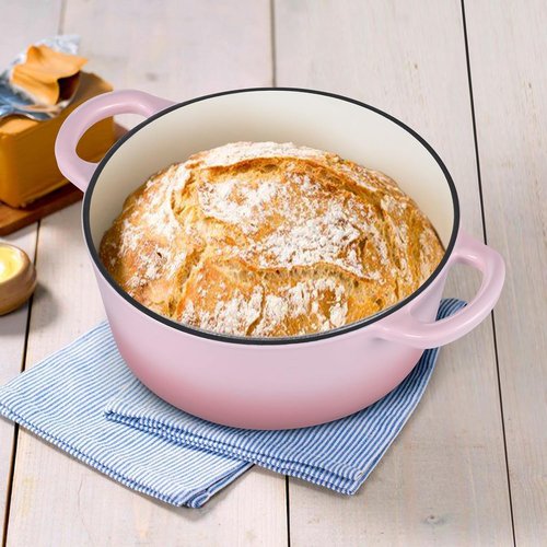 E-far 3 Qt Enameled Cast Iron Dutch Oven - Heavy Duty Nonstick Pot for Baking & Cooking | Pink
