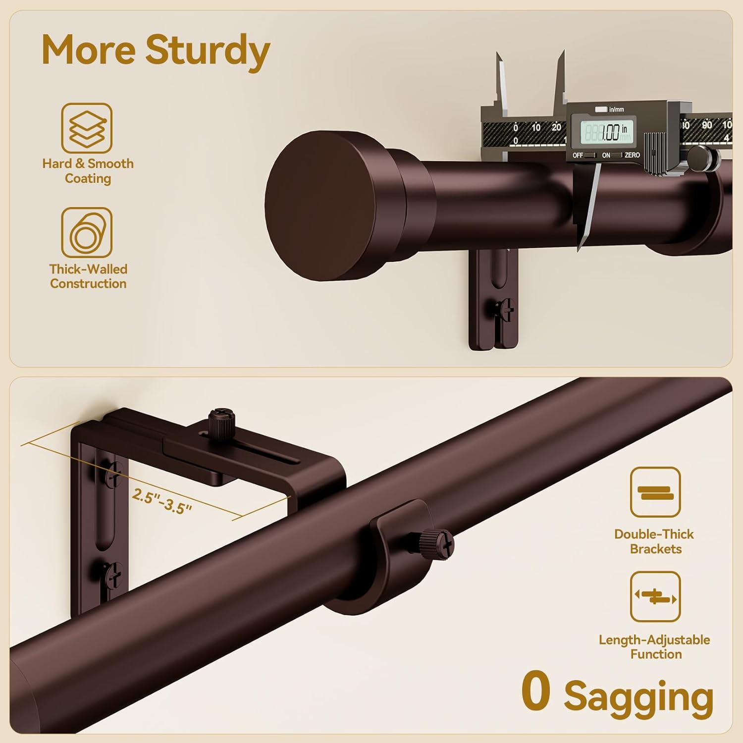 YaFex Adjustable Curtain Rods - Heavy Duty 1 Inch for Windows | 32-84 Inch, Modern Bronze Design