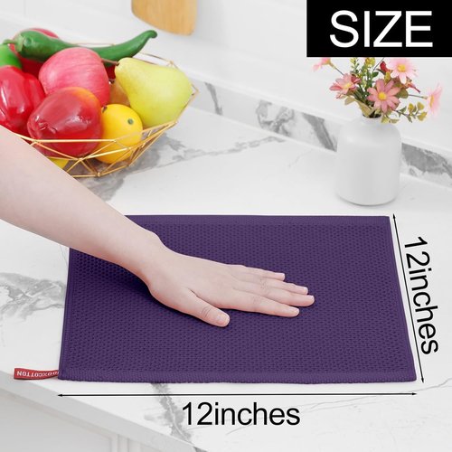 Homaxy 100% Cotton Waffle Weave Dish Cloths - Ultra Soft & Absorbent Kitchen Towels | 12x12 Inches, 6-Pack, Eggplant