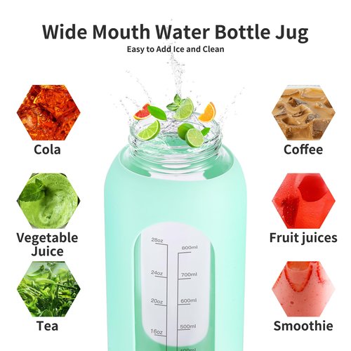 EALGRO 64 oz Glass Water Bottle With Straw and Handle, Half Gallon Sports Motivational Water Jug Flask with Silicone Sleeve, Large Water Cup with Time Marker for Travel, Gym, Dark Purple