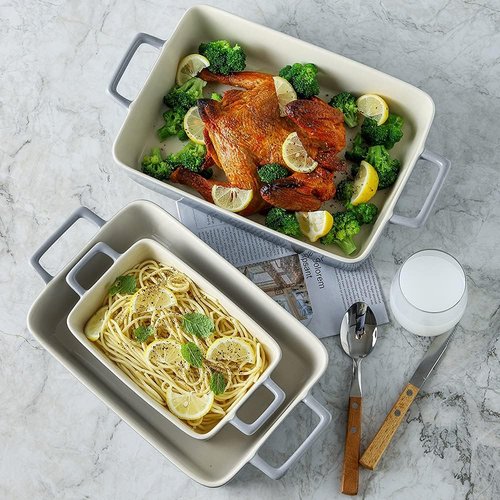 KOOV Bakeware Set - Ceramic Baking Dish Set with Rectangular Pans for Daily Use | 3-Piece, 12 x 8.5 Inches, Gradient Gray