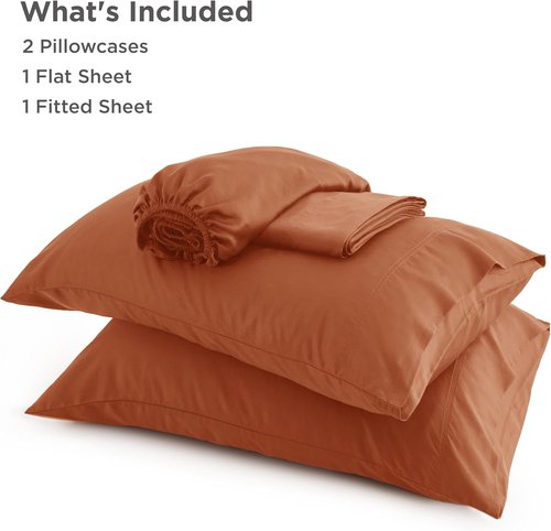 Bedsure Queen Sheet Set - Cooling Bamboo Rayon Sheets | Breathable & Soft, Deep Pocket 16" - Burnt Orange