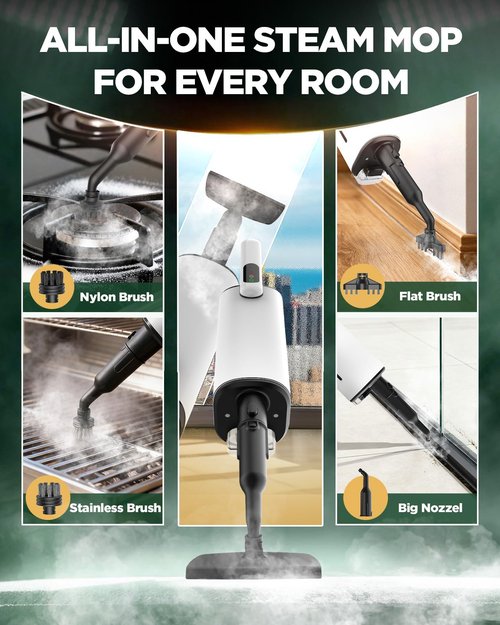 Powerful 11-in-1 Steam Mop Detachable Handheld Steam Cleaner for Hardwood Floors, Clothes, Windows, Tiles, Furniture, Carpet