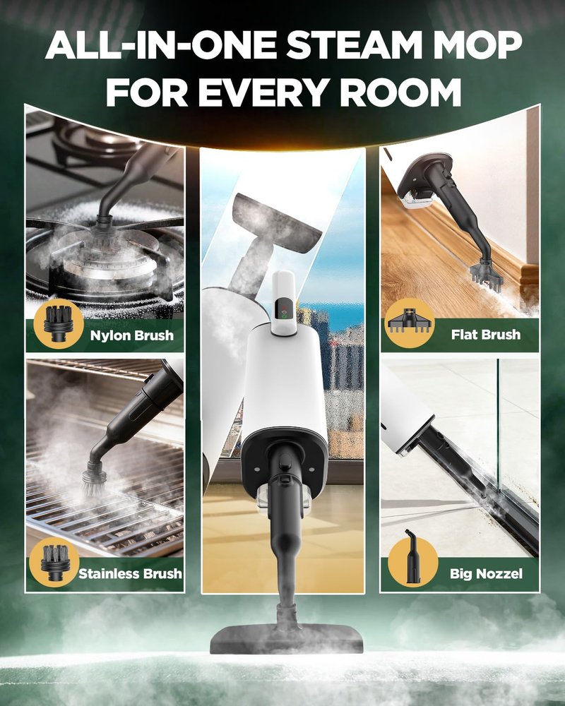 Powerful Comfortable Steam Mop, Chemical-Free Floor Steamer with Removable Water Tank and Fast Heat-Up, Versatile Handheld Steam Cleaner for Sealed Hard Floors, Marble, Stone, Hardwood, Tile, Laminate