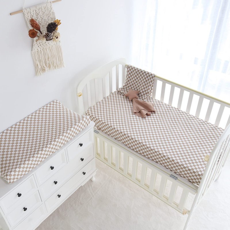 LifeTree Waffle Baby Blankets Neutral, Muslin Checkered Swaddle Blanket for Boys Girls, Fitted Crib Sheets Infant Newborn, 70% Viscose from Bamboo and 30% Cotton