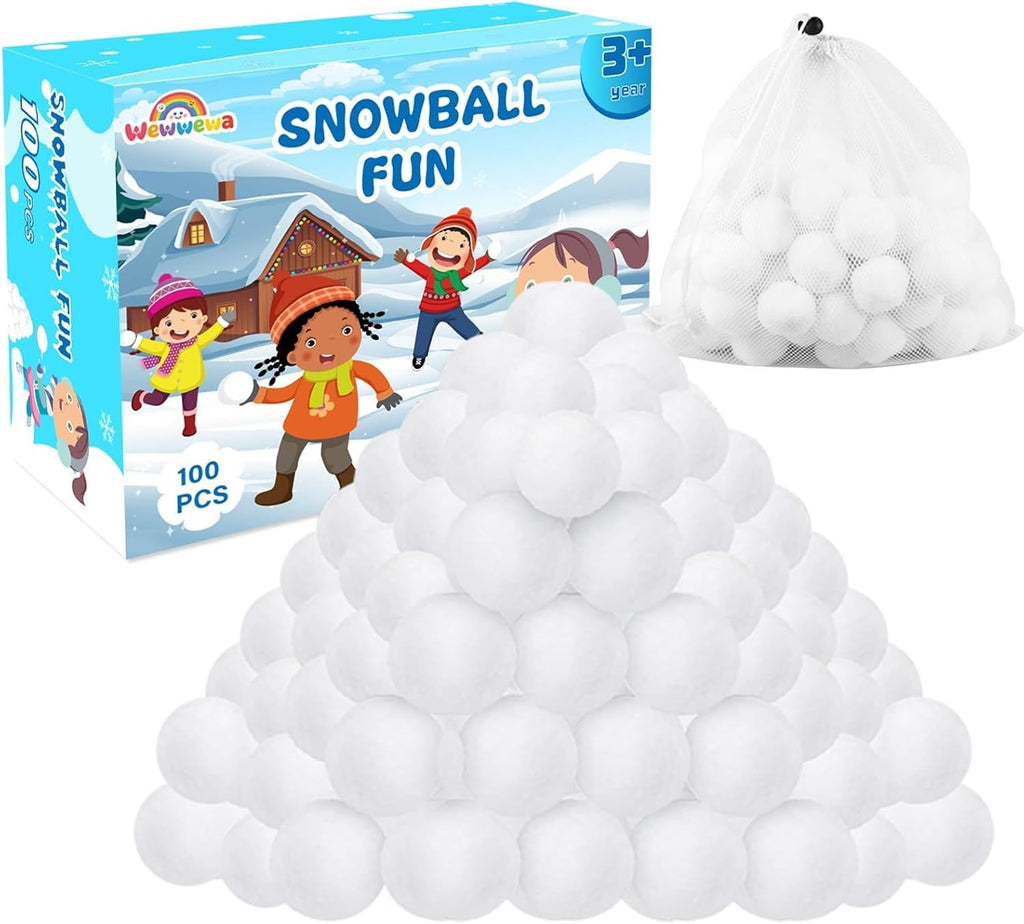 Skiennix 100 Pcs Fake Snowballs Set - Soft Artificial Snow Balls with Drawstring Bag for Indoor/Outdoor Fun