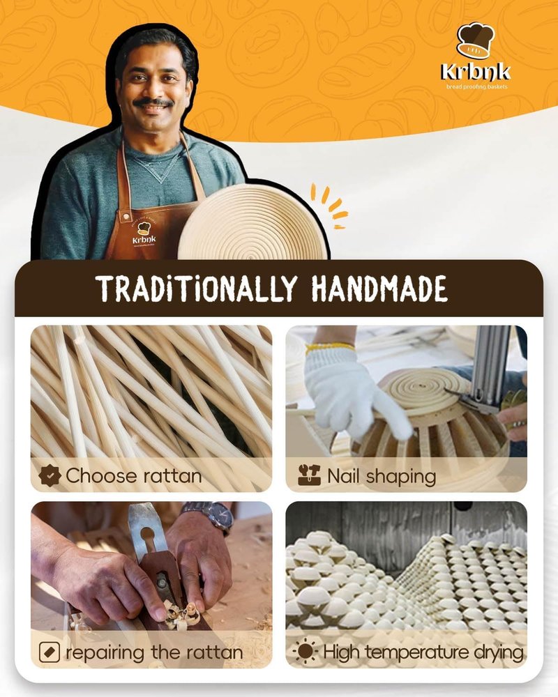 Banneton Bread Proofing Basket, Proofing Basket for Sourdough Bread Baking, Indonesian Rattan Bread Bowl Sourdough Bread Baking Supplies with Linen Liner (9" Round + 10" Oval)