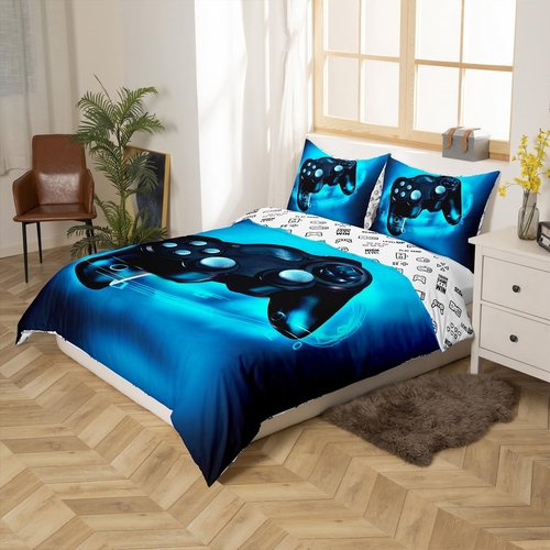 Feelyou Games Comforter Cover King,Gamepad Bedding Set for Boys,Kids Video Games Bedding Set Modern Gamer Console Action Buttons Fashion Teens Bedroom Decor 3 Pcs Ultra Soft Microfiber Zipper Ties