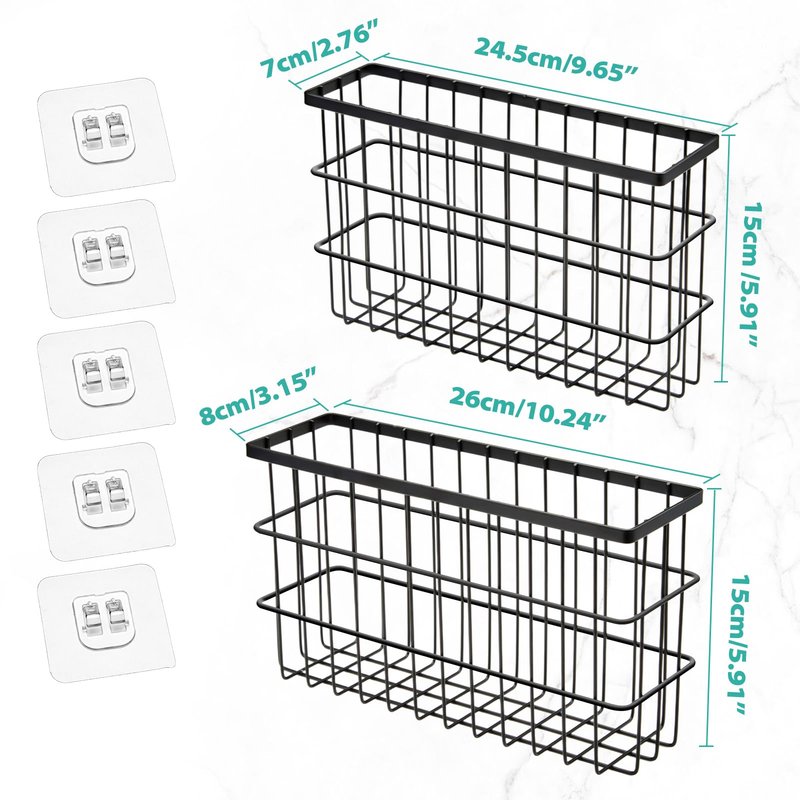 Sinnsally 2 Pack Cabinet Door Organizer,Self Adhesive Lid Organizers Inside Cabinet Storage Boxes,Hanging Storage Basket Organizer Wall Mounted Pantry Caddy Cup Holder for Kitchen,Fridge,Bathroom