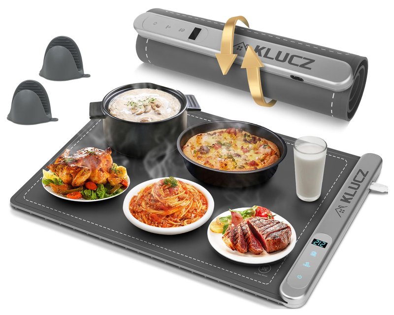 Warming Mat for Food, Electric Foldable Graphene Rapid Food Warmer for Buffet Parties, Chafing Dishes, Countertop Food Warmers with 6-Level Temp 6-Hour Timer, Great Gift Choice for Family Friend，Grey