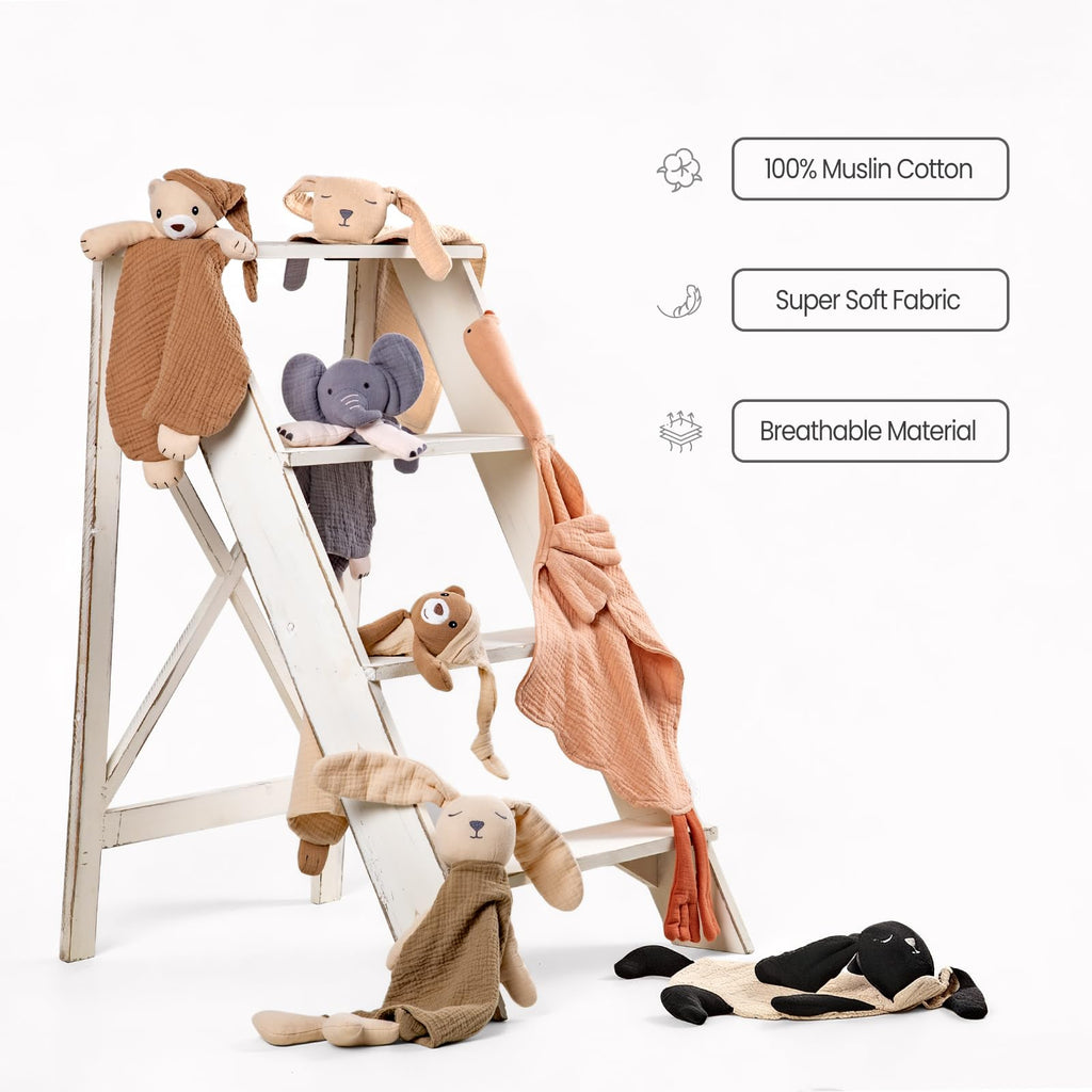 lulumoon Puppy Security Blanket: Skin-Friendly Muslin Lovey for Travel & Daycare - Snuggle Lovie for Self-Soothe