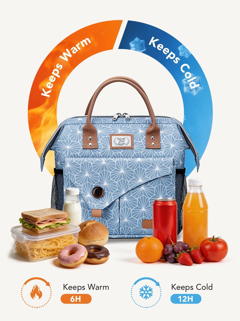 Lekesky Lunch Bag for Women Lunch Box Small Insulated Lunch Bag, Blue, 11L