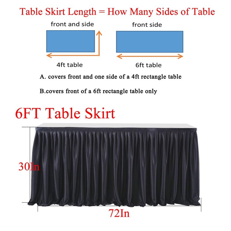 Little Funny Black Table Skirts for Rectangle Tables - 6ft Polyester Tablecloth Skirt with Ruffle for Birthday Party, Banquet, Wedding, Bridal Shower Decorations Desk Skirt for Teacher Desk