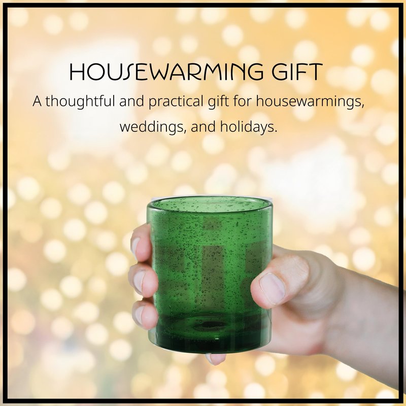 Artland 14oz Double Old Fashion Glass, Set of 4 | Iris Seeded Design, Green | Drinking Glass for Parties and Everyday Use - Mojito, Whiskey, Cocktail | Glassware & Barware Essentials