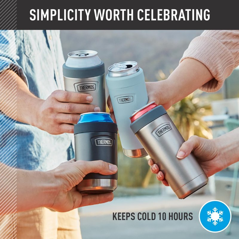 THERMOS ICON SERIES, Slim Beverage Can Insulator - 12 Ounce, Granite - Vacuum Insulated Stainless Steel
