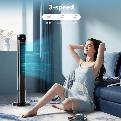 Antarctic Star Portable Tower Fan - 43'' Bladeless Oscillating Fan with Remote Control | Quiet Cooling, 12H Timer, 3 Speeds, Black