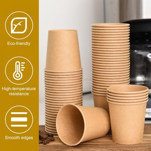 Vumdua 300 Pcs 6 oz Kraft Paper Cups - Disposable Paper Cups Hot Cold Beverage Drinking Cup for Coffee, Water, Tea, Juice, Espresso & Cortado