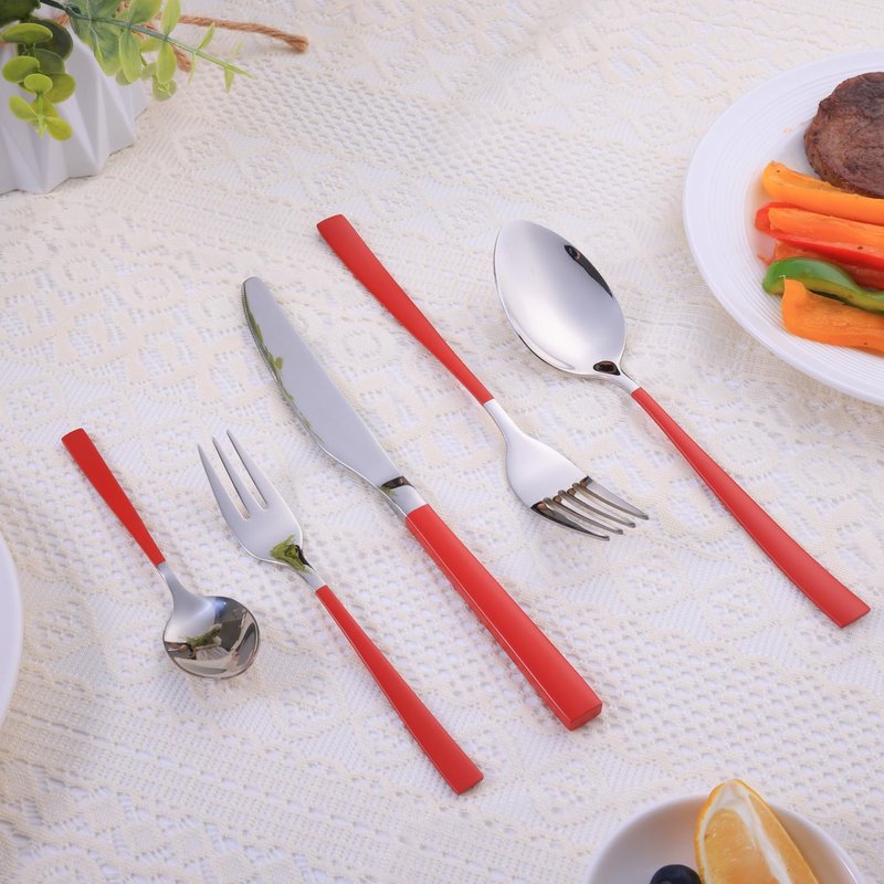 20-Piece Silverware Set Stainless Steel Flatware with Dual-Tone Handles Service for 4 Dinner Knives, Forks & Spoons Mirror Finish Dishwasher Safe (Red)