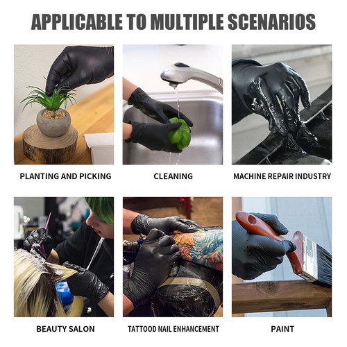 LW Concept Disposable Nitrile Gloves, Chemical Resistant, Powder-Free, Latex-Free, Non-Sterile, Food Safe, 5 Mil, Black, 1000-Count (Small)