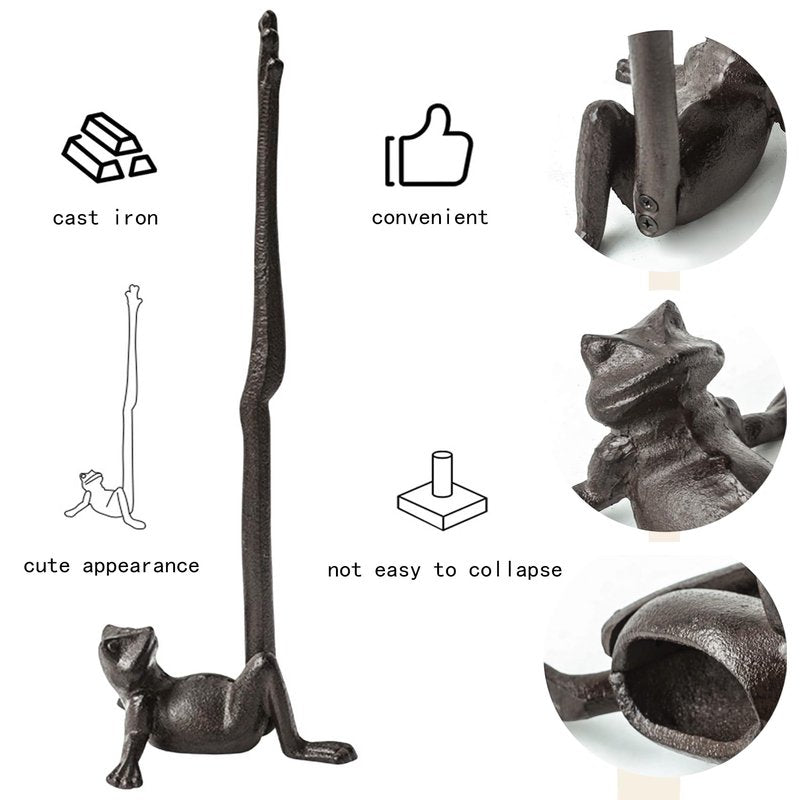 Mozhixue Frog Paper Towel Holder 16.5'' Cast Iron Paper Towel Holder Funny Toilet Paper Holder for The Floor or Counter in The Kitchen or Bathroom Bronze Rustic,Frog