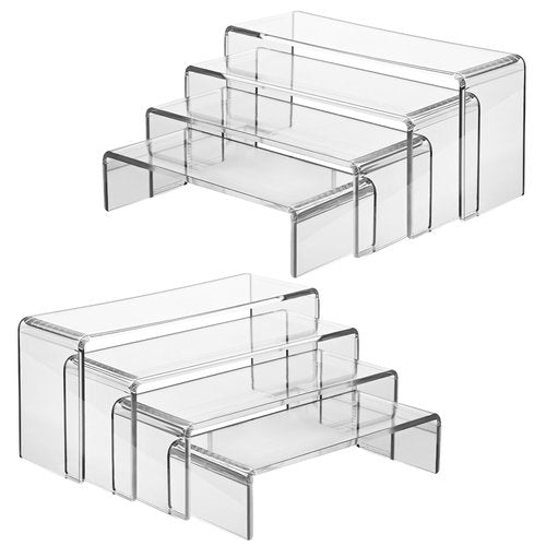 Jialaraq 2 Set Large Acrylic Display Risers,8 Pcs Clear Perfume Stand Organizer,Desktop Display Shelves Collect Pop Figures Toys Cupcake Dessert for Decor,Food Display Shelves for Party
